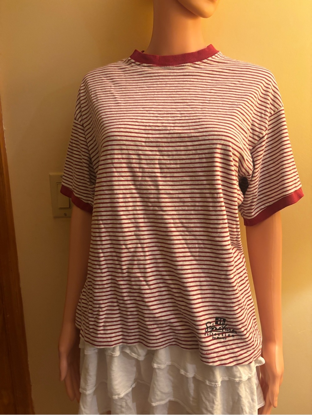 Hanes Red & White Striped Short Sleeve Ringer Tee